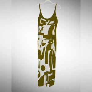 Abstract Olive & White Stretch Knit Maxi Dress – Size Large